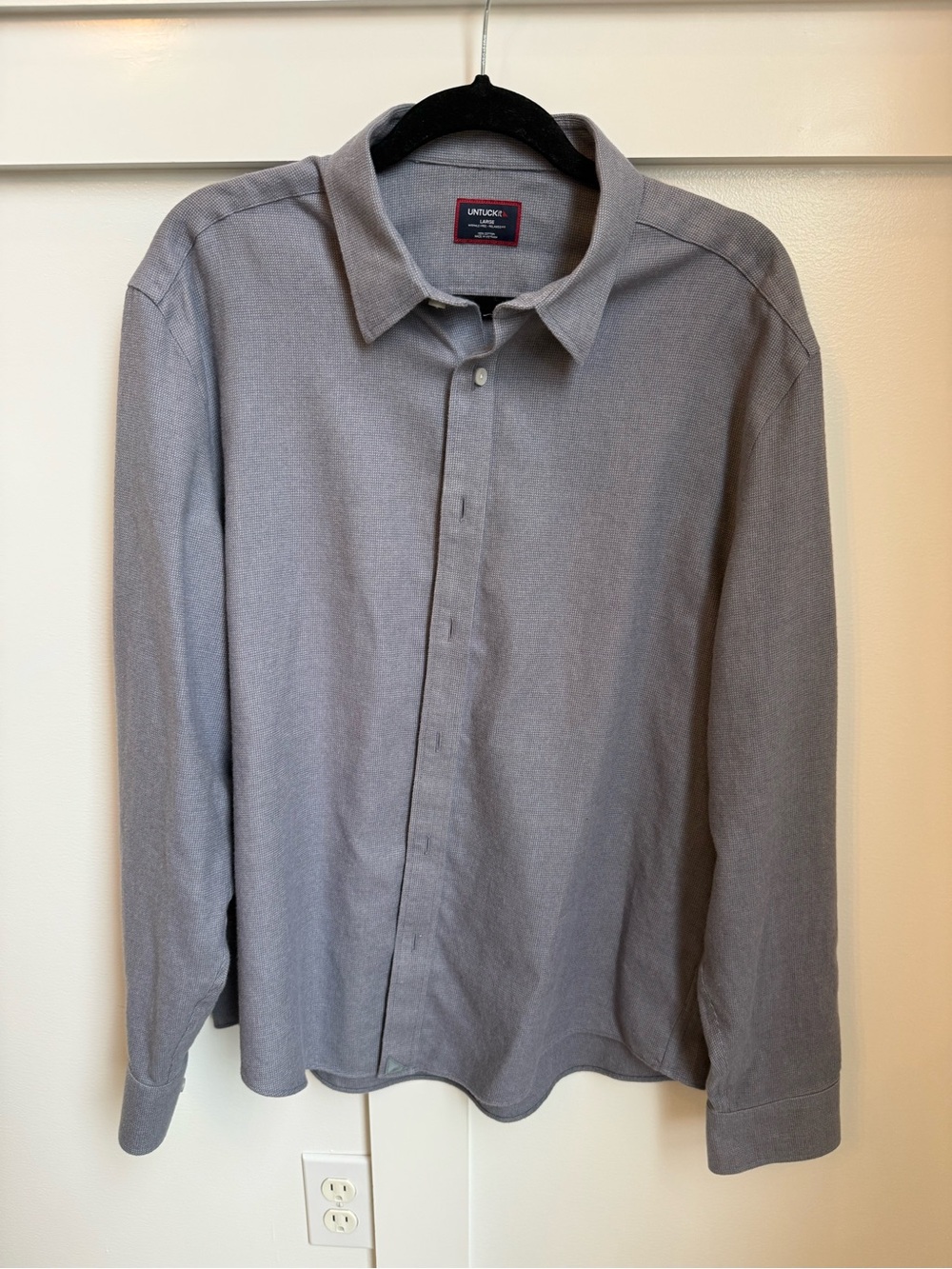 Untuckit Men’s Long-Sleeve Grey Flannel Button-Up Shirt Large Fall
